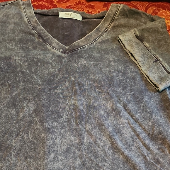 2 Zenana Outfitters V-Neck Tees - Stone-Washed Dark Gray and Blue, Small - Picture 5 of 10